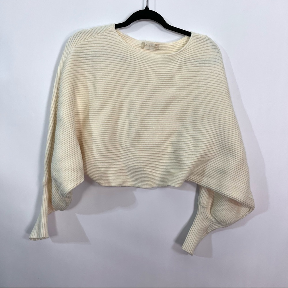 Altar’d State Cream Bat Wing Ballon Sleeve Crop Ribbed  Sweater Sz Small